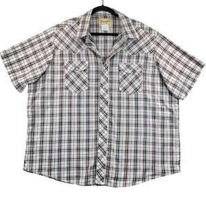 Wrangler Western Snap Shirt‎ Mens 2XL Brown Plaid Short Sleeve Pearl Snap Yoke
